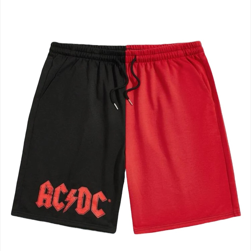 Limited Edition Retro AC/DC Punk Rock Graphic Two Tone Colorblock Shorts.